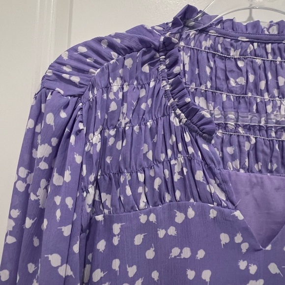 Like New Large Purple and White Print Sheer Top - Picture 5 of 13